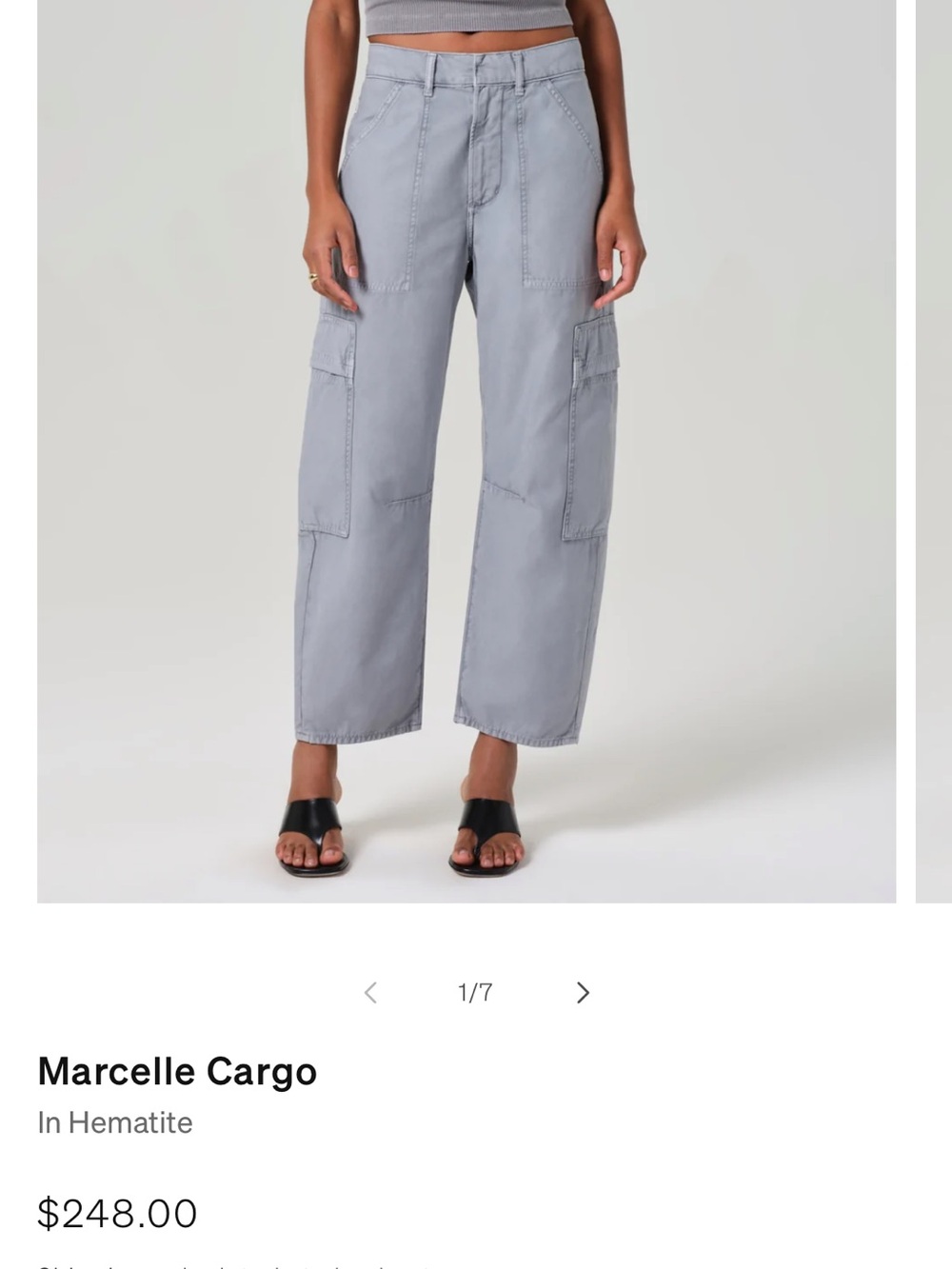 Citizens Of Humanity Marcelle Cargo Pants in Hematite Gray